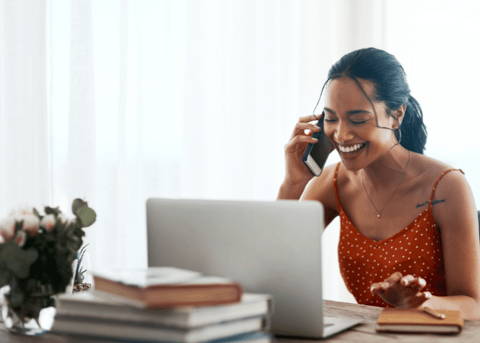 woman calling accounting service